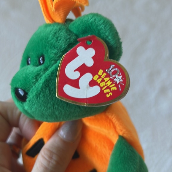 GIFTED TY Tricky Halloween Bear Beanie Babies Baby Jack-o-lantern Pumpkin Green - Picture 7 of 8